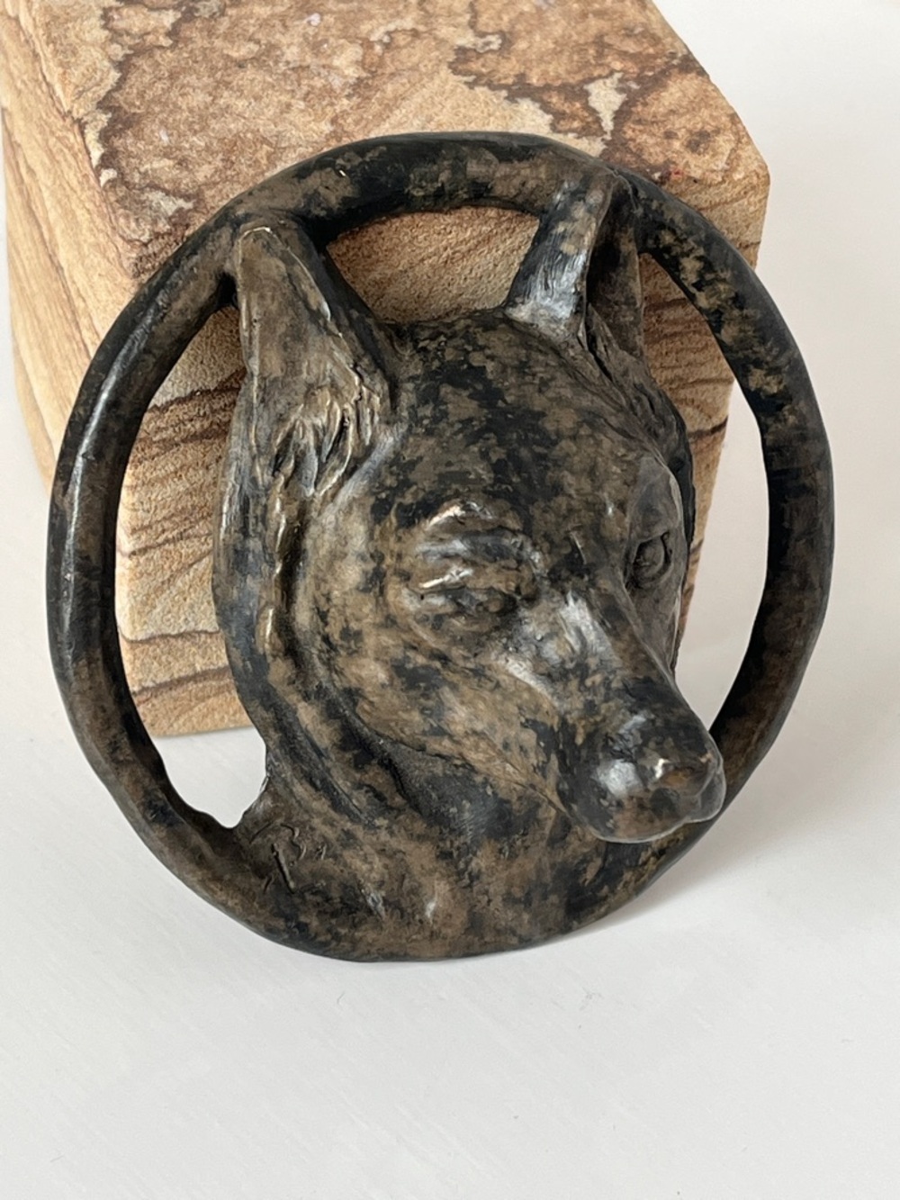 Bobbie Lorett Bronze Dog Sculpture Paperweight Modern Brutalist Animal Art